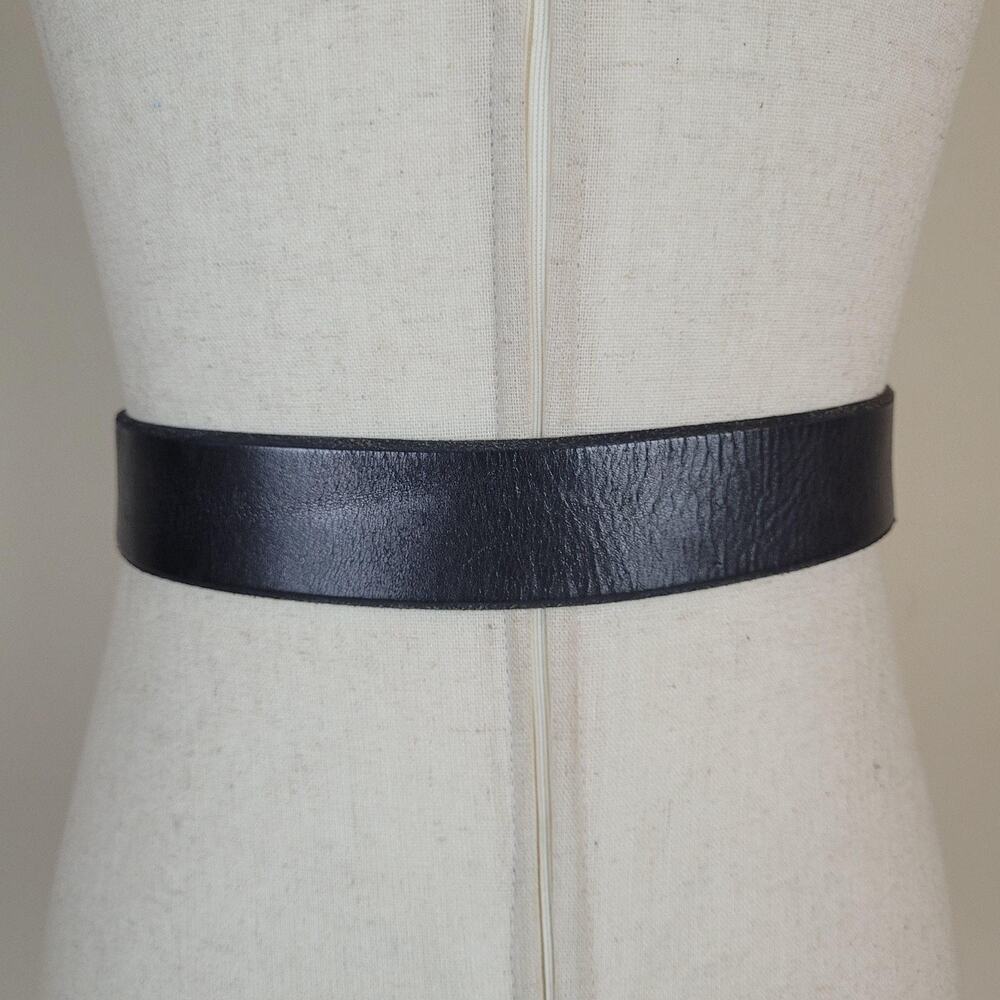 Fossil Belt Womens Medium Black Leather Wide Wood Metal Buckle Boho Statement - Picture 3 of 9